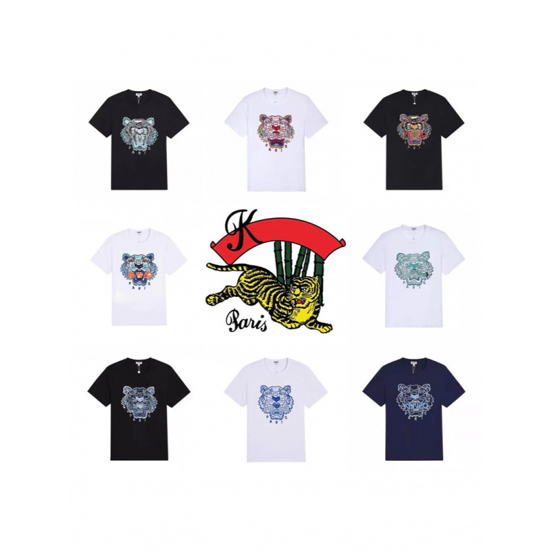 Tiger Embroidered Men Designer t shirt pure cotton breathable Top Loose Round Neck Solid Color tshirt Classic fashion Tee Pullover