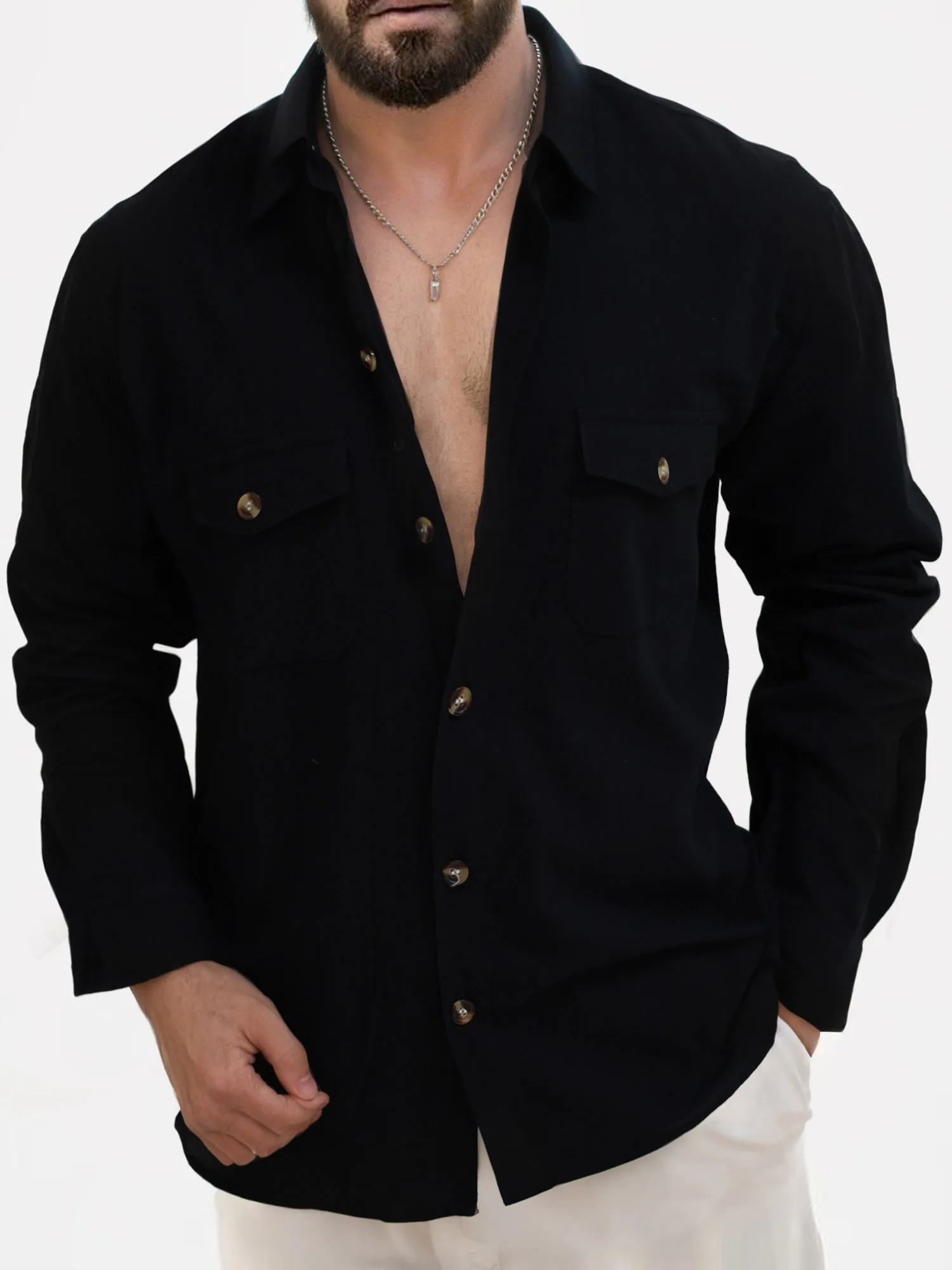 Mens cotton linen shirt with solid collar lightweight and breathable white casual plus size streetwear y250506Z