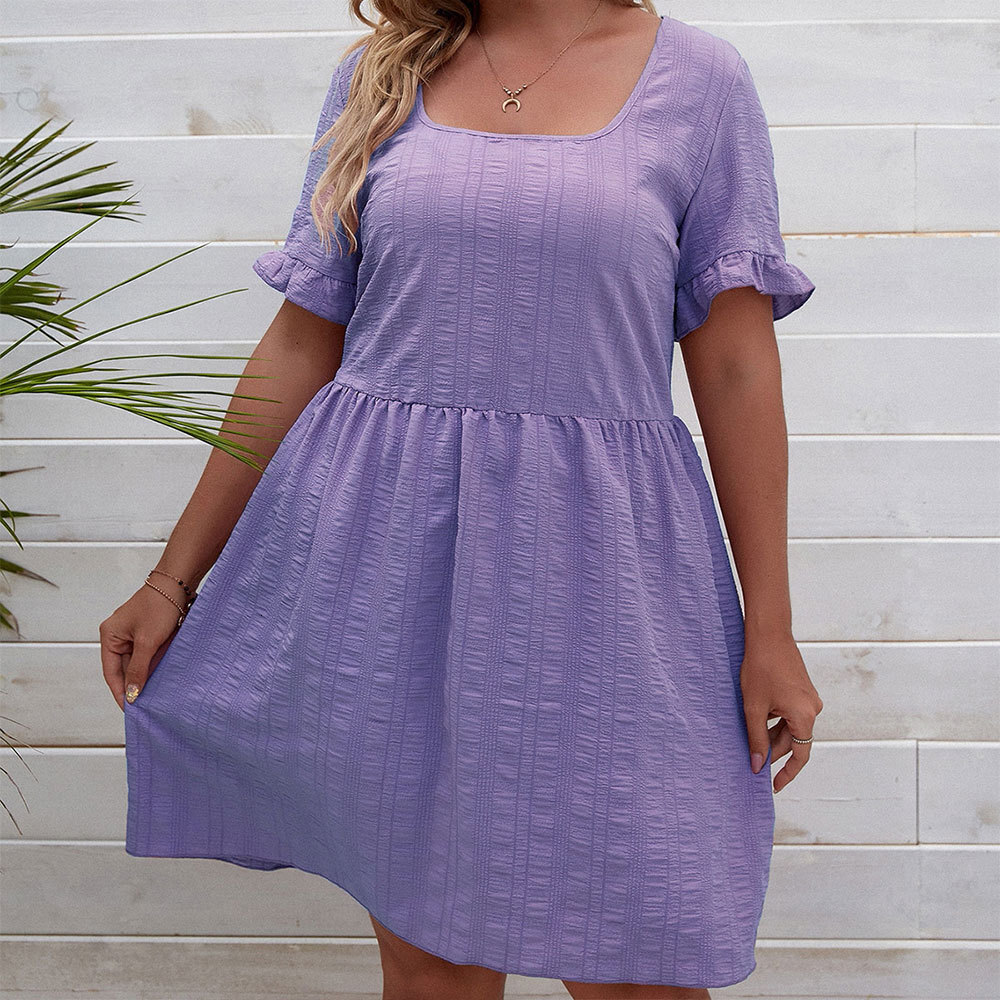 New Square Neck Texture A-line Skirt for Womens Wear Vacation and Leisure Style Dress