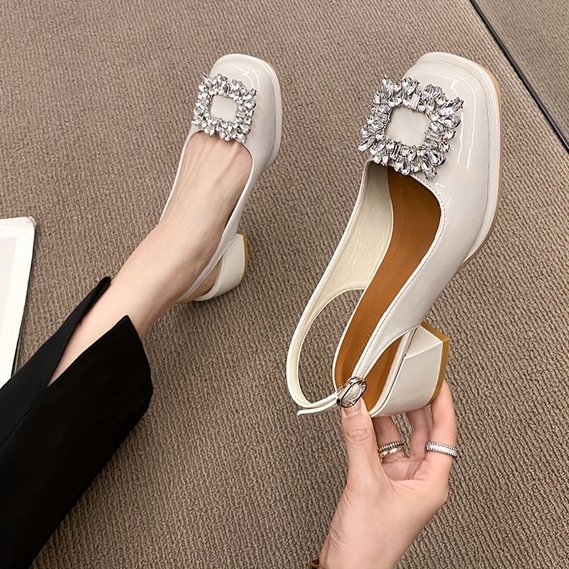 Retro Chunky Heel Sandals, Stylish Rhinestone Decor Buckle Strap Shoes, Women's Fashion Slingback Shoes