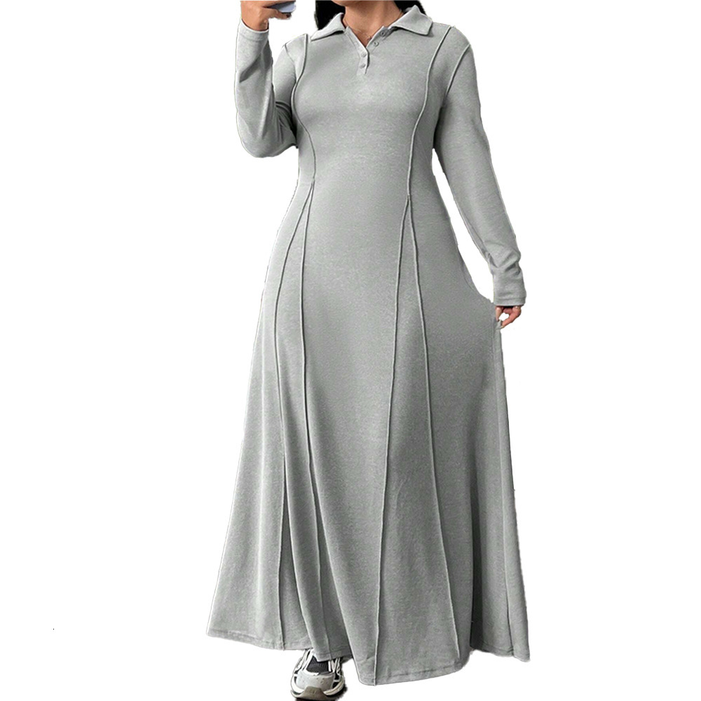Large Size Womens Simple Casual Dress with Autumn and Winter A-line to Ankle Long Skirt