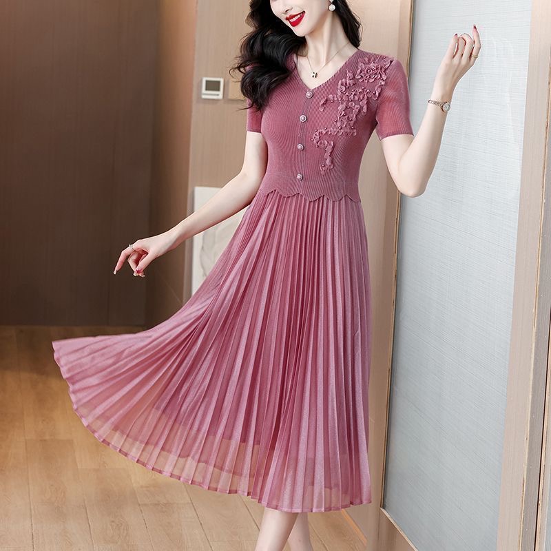2025 plus size women's dress summer new style waist slimming temperament medium long skirt D02366