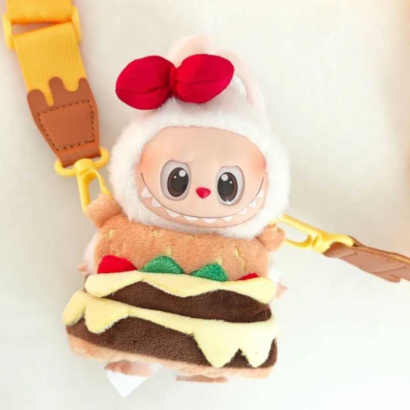 Only Clothes 17cm Labubu Clothing Accessories Hamburger Outfit Red Bow Tie Sitting Par Plush Doll Kids Replace Toy Gifts Free shipping