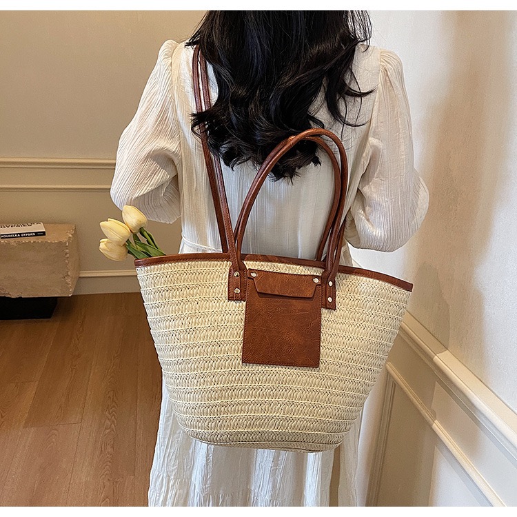New Travel Style Fashionable Woven Handheld Tote Bag Large Capacity Beach Bag