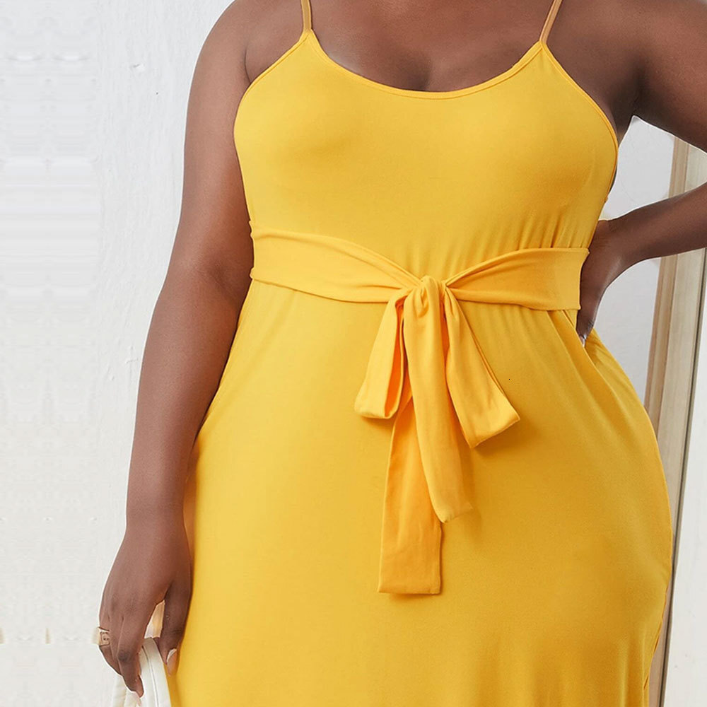 Spring/summer Plus Size New Belt Slimming Knit Camisole Dress Temperament Long Skirt