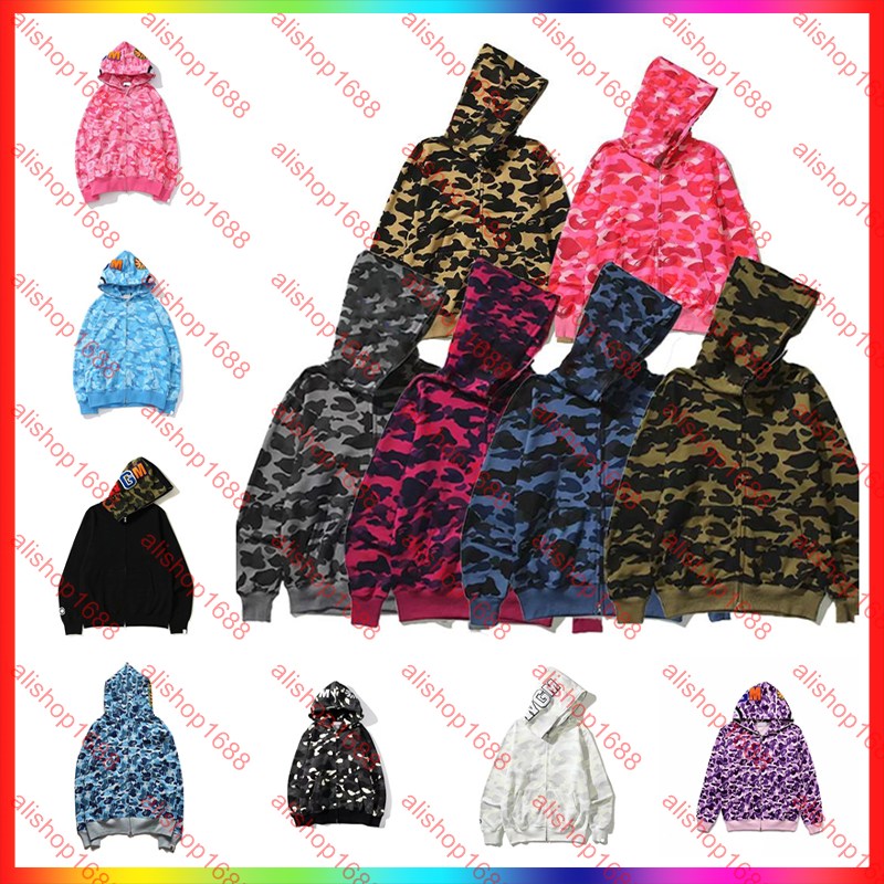 Men's hoodie designer hoodies sweatshirt shark print bapetshirts hoodie long sleeved bapeshorts zipper pullover printed sportswear bapehoody casual streetwear