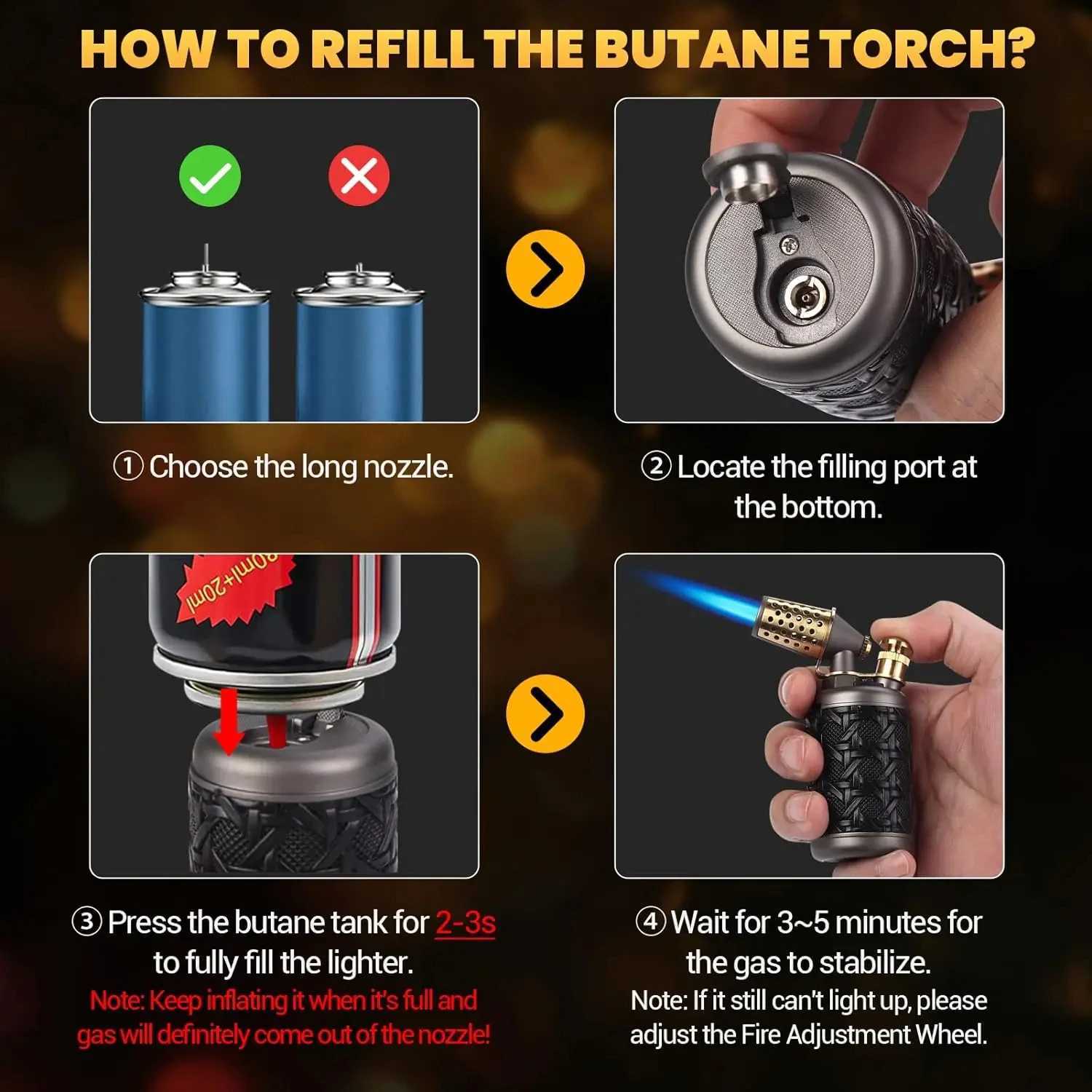 JOBON Adjustable Refillable Torch Lighter Blue Jet Turbo Flame BBQ Cooking Lighter Vintage Cigar Antique Fixed Flame Safety LockT250516