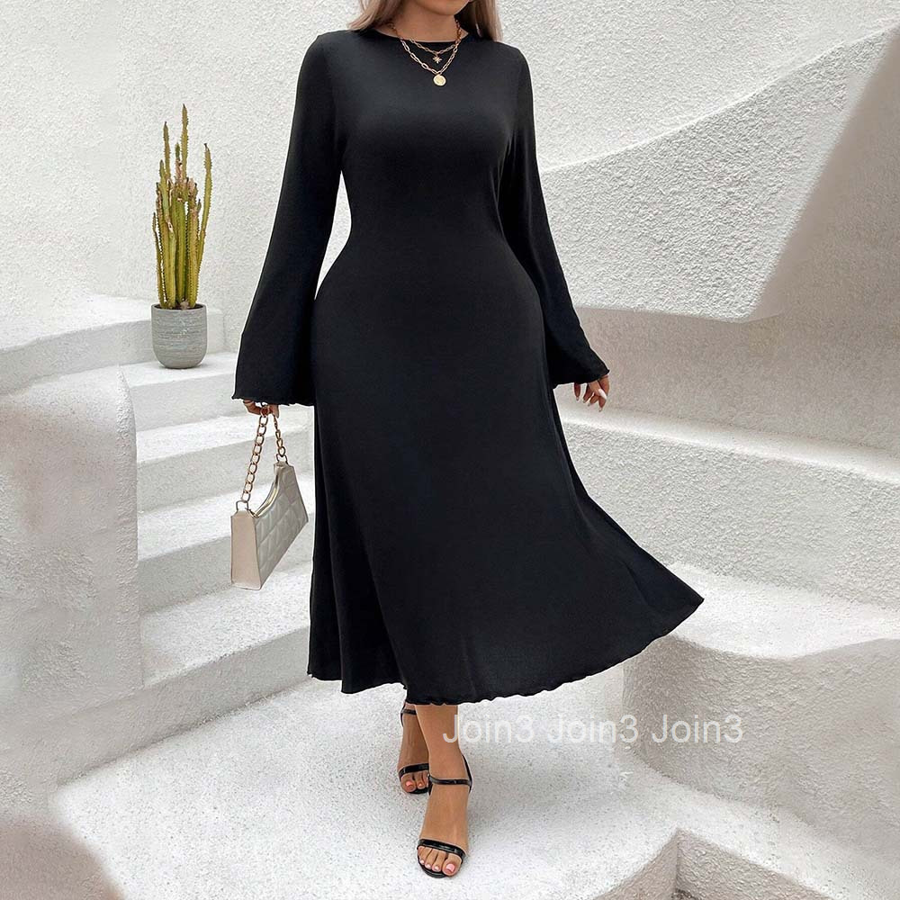 Large Size Womens Sexy and Intellectual Dress Autumn and Winter Backless Strap Waist Cinching and Slimming Mid Length Skirt