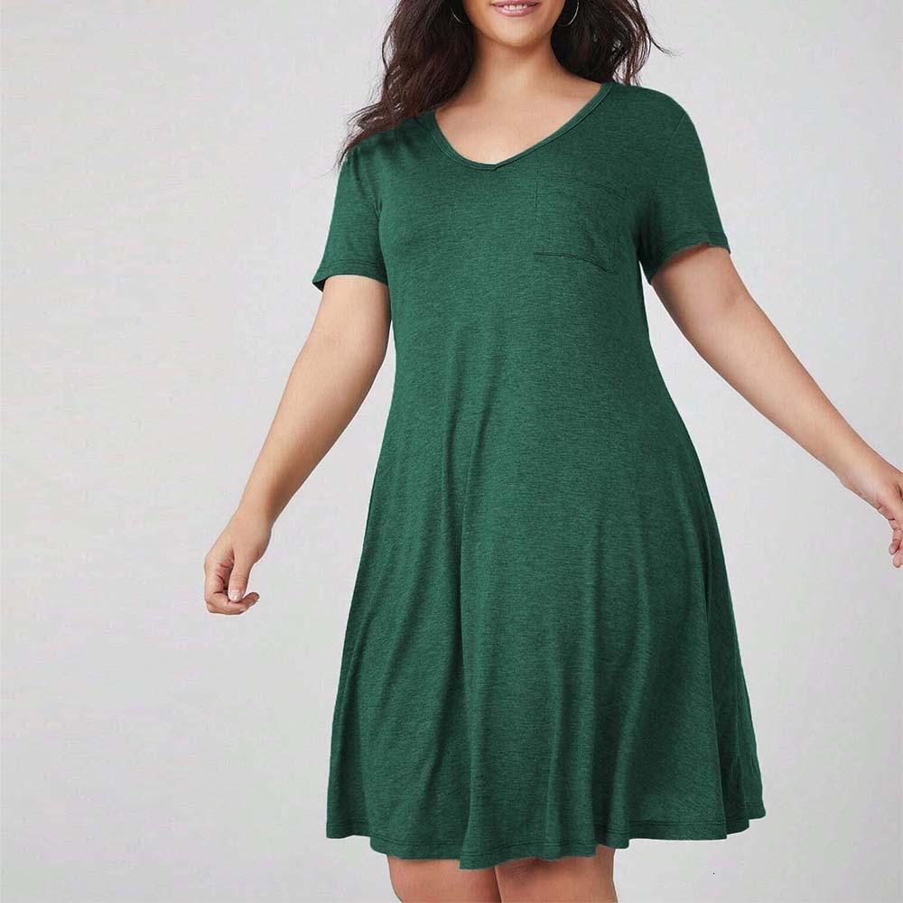 Plus Size Womens Casual Minimalist Style Dress Summer New Versatile Temperament Mid Skirt