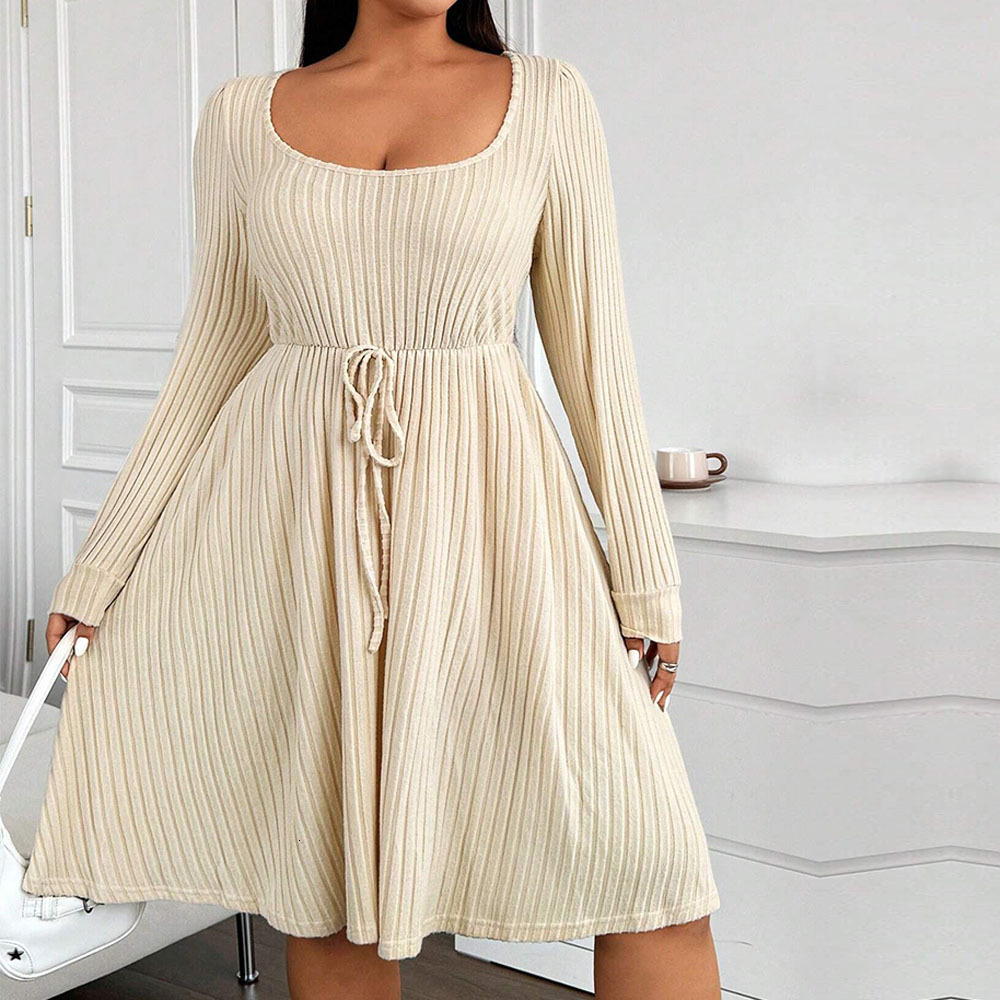 Plus Size Womens Simple and Elegant Dress Autumn and Winter New Style Adjustable Waist Slimming Mid Length Skirt