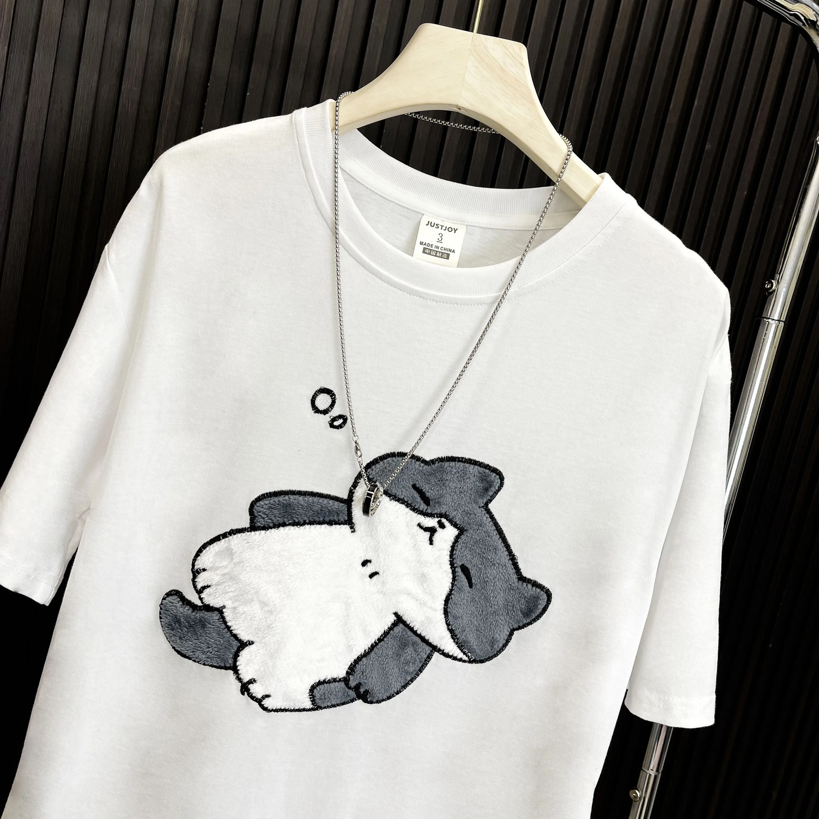 3D Flocked Embroidery Sleepy Cute Little Cat Womens Tshirt Plus Size Korean Cartoon Kawaii Top 2024 Y2k Summer Lazy Tees 250514