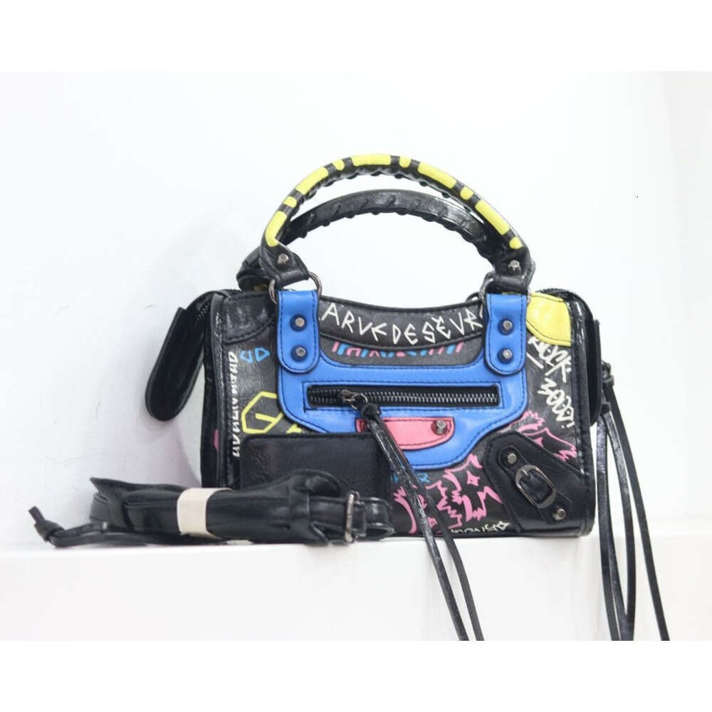 Small niche big female graffiti motorcycle microfiber with PU handbag single shoulder crossbody bag large capacity