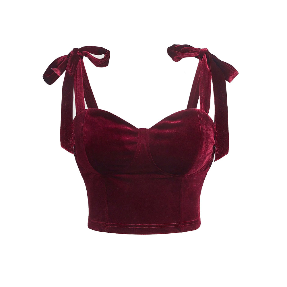 Plus Size Womens French Velvet Top with Camisole Bow Tie Waist Waistband Vest Strapless