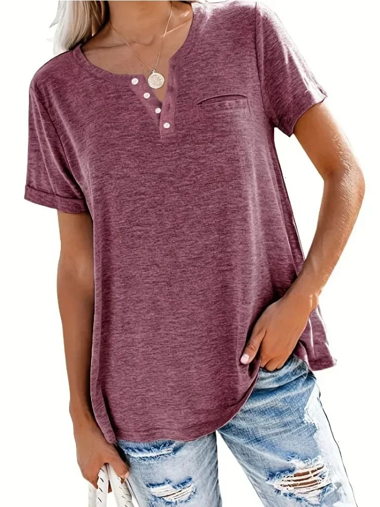 Plus Size 1XL8XL Womens Spring and Summer Style Loose Tops Ladies Casual Vneck Short Sleeve Pocket Tshirt 250514