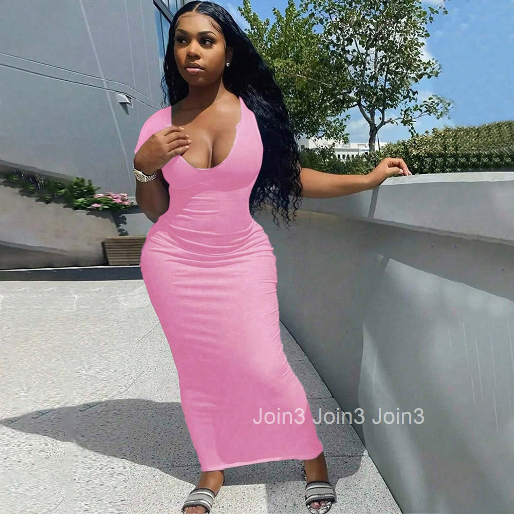 Spring/summer New Fashionable Elastic Sexy U-neck Low Cut Slimming Hip Hugging Dress for Women