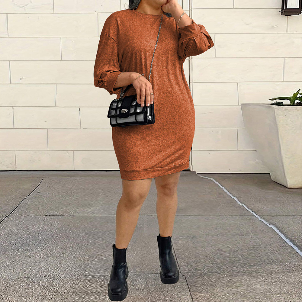 Plus Size Womens Fashion Simple Style Dress for Autumn and Winter Loose and Slimming One Step Short Skirt