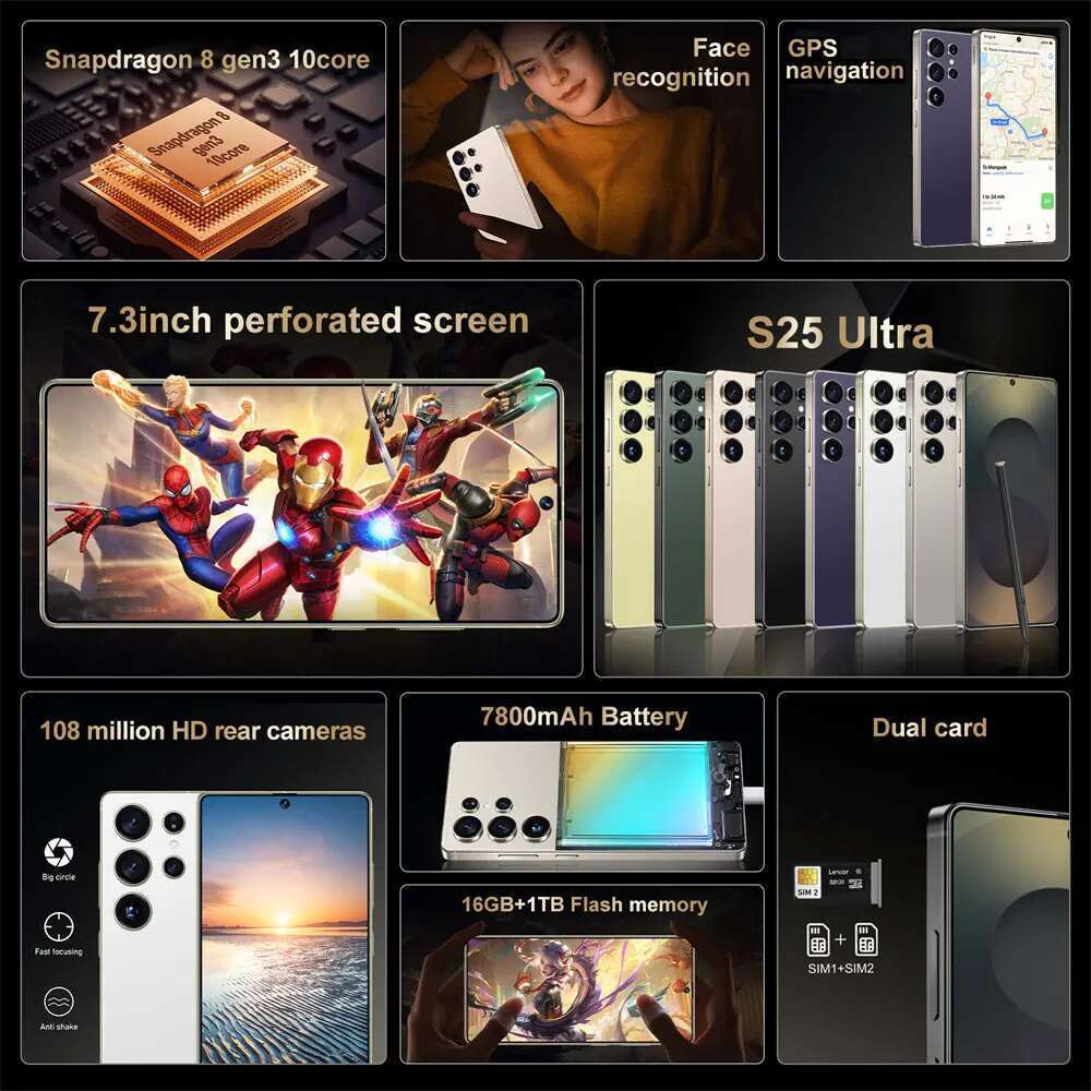 2025 Cellphones S25 Ultra 7.3Hd Original Mobile Phones 4G 5G Dual SIM Card Smartphone 7800Mah Android 14 Global Version Cell Phone