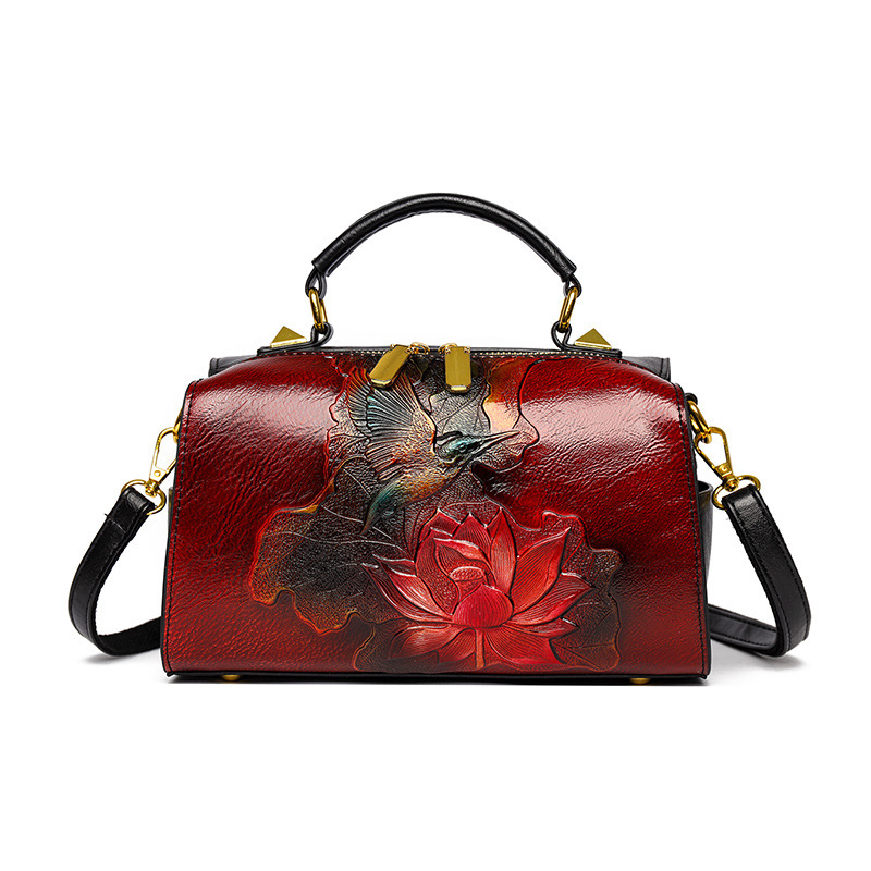 2025S designer Boston casual texture commuting shoulder Chinese versatile ethnic style women crossbody bag