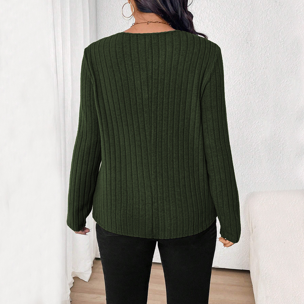 Large Size Womens Versatile Commuting T-shirt Autumn and Winter Intellectual Style V-neck Loose Fit Inner Top