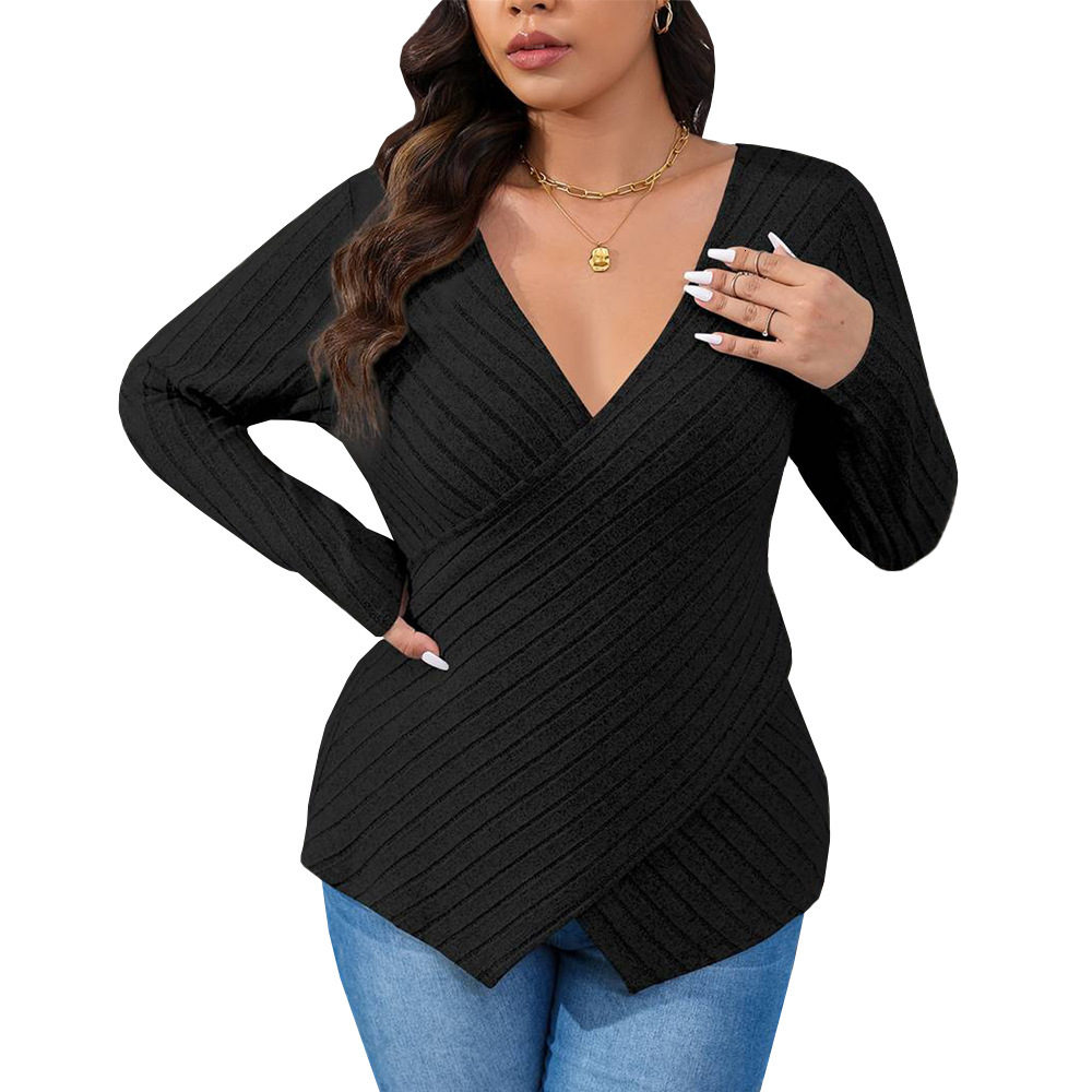 Large Womens Versatile Commuting T-shirt for Autumn and Winter Elegant Style Slim Fit and Slimming with a Pit Stripe Inside the Top