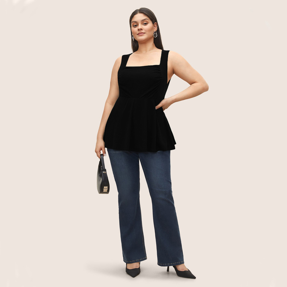 Plus Size Womens French Square Neck Unique High-end Design Loose and Slimming Sleeveless Top for Women