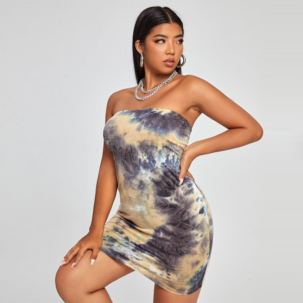 Oversized Womens Clothing Ins Street Fashion Slim Fit Wrap Buttocks Knit Tie Dyed Bra Sexy Dress