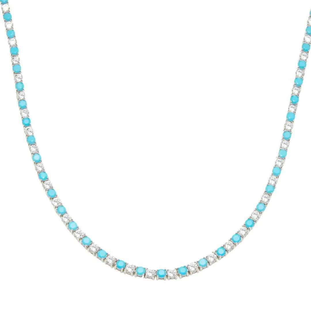 White CZ Blue Turquoises Stone Tennis Chain Choker Necklace For Wen High Quality Fashion Jewelry X250516