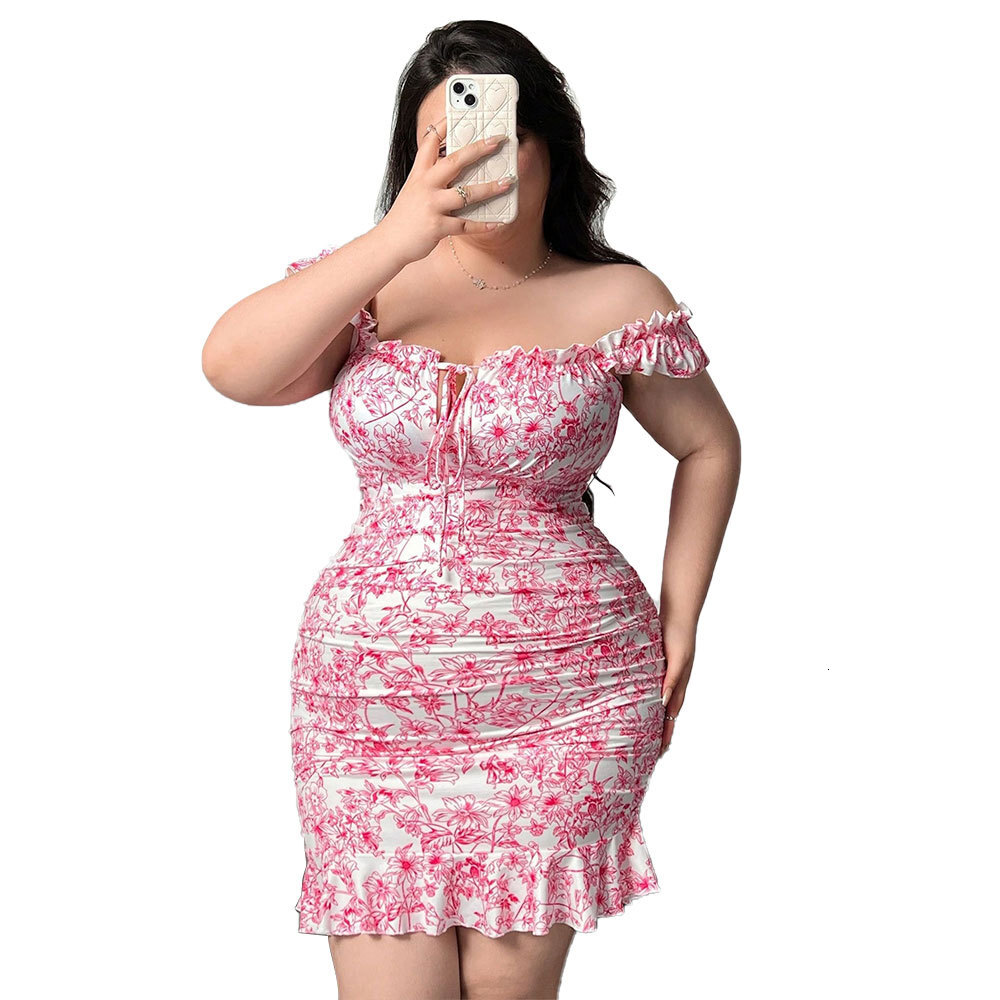 2025plus Size Womens Sexy Printed Dress for Spring and Summer Strapless Style Hip Hugging Short Skirt