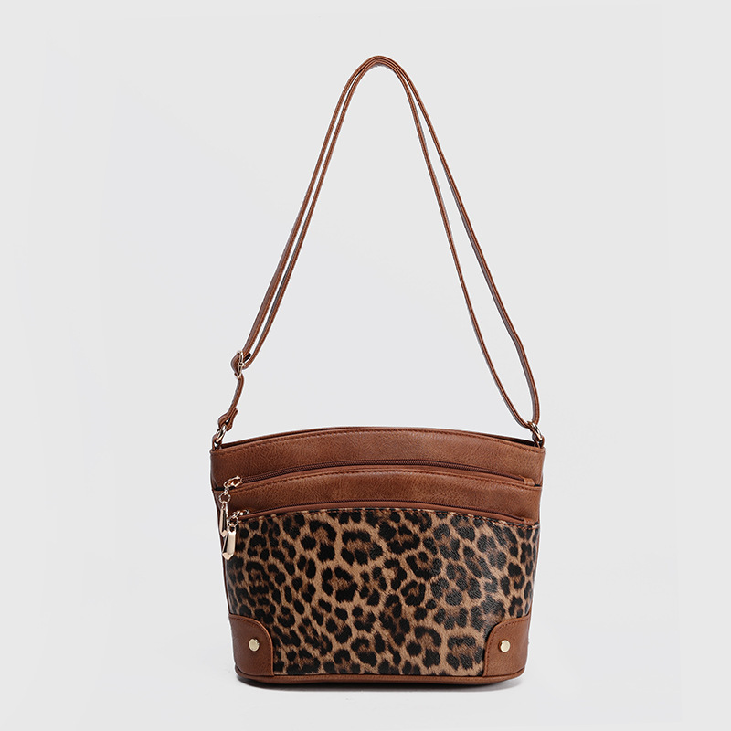 2025S designer new brown women leopard print shoulder crossbody fashionable multi-layer bucket bag