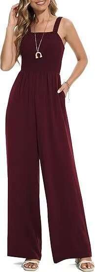 Wide Leg Jumpsuit Summer Women S Casual Strap Sleeveless Square Collar Slim Fit Wide Leg Comb