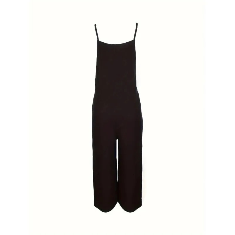 Plus Size 1XL-5XL Womens Fashion Casual Pocket Wide Leg Jumpsuit Ladies Sleeveless Pants 250515