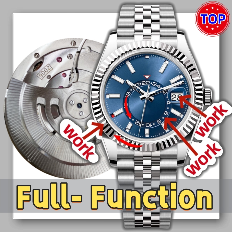 Designer Watches Mens Watch N Factory 9002 movement High Quality Dual time zone Full function SKY-Dweller Sapphire glass Waterproof 72H Power Reserve Luxury Watch