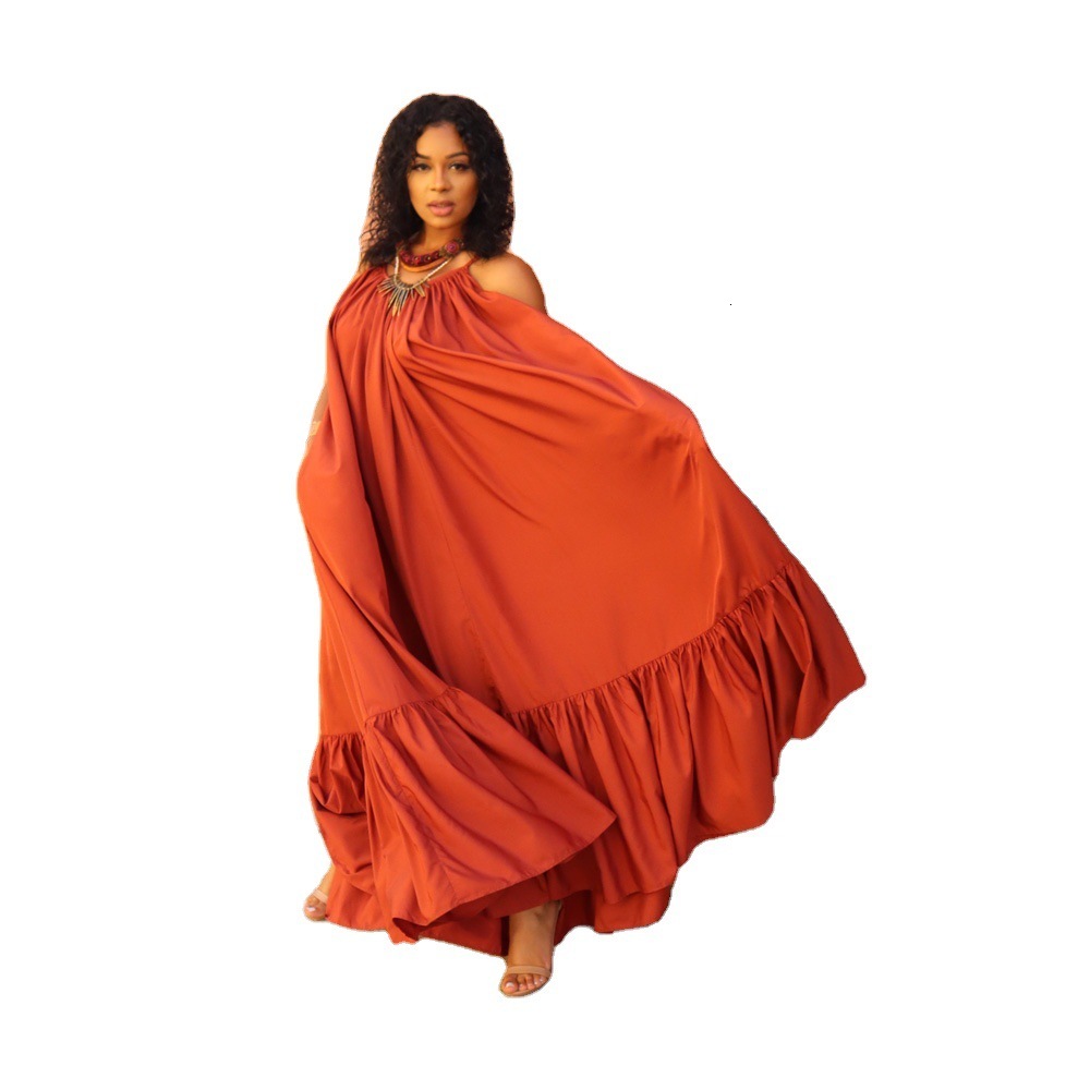 Women Dresses New Fashion Hot Selling Sexy Sling Sleeveless Solid Color Long Swing Dress