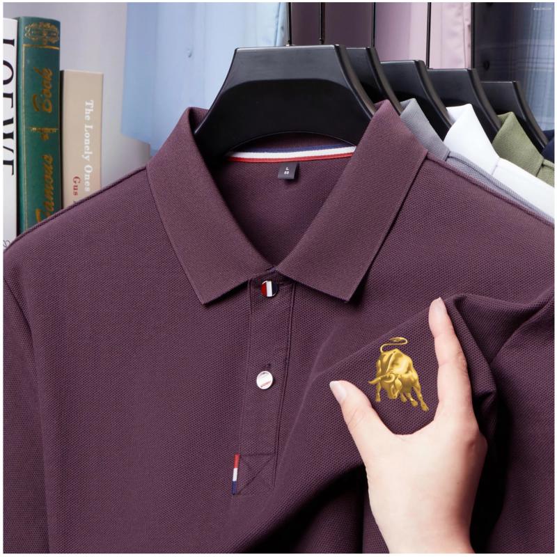 Mens Polos %Cotton Summer Fashionable Luxury Short Sleeved Polo Shirt Designer Paired With A Golden Cow Print Pattern Casual T-shirt