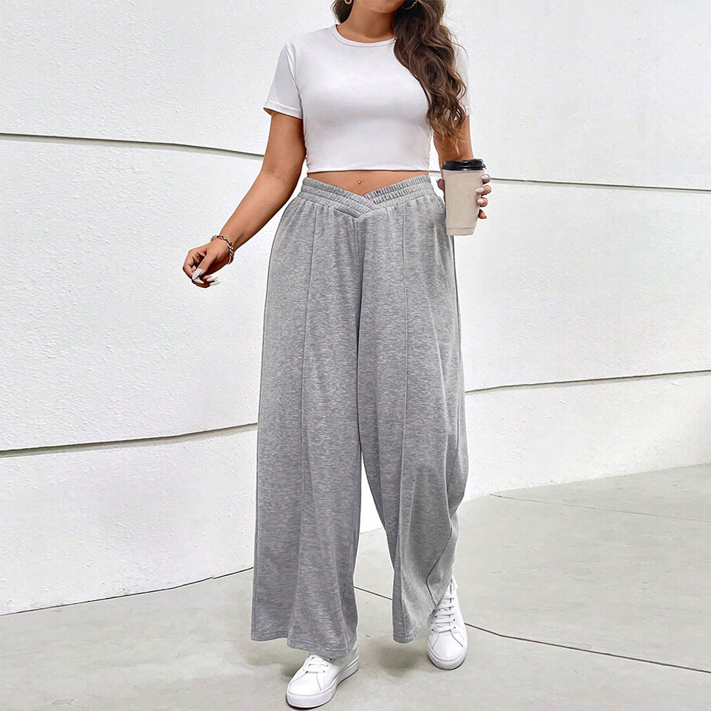 Large Size Womens Clothing Autumn and Winter New Item Elastic Waist Casual Wide Leg Pants Fashionable Sports Pants Pants