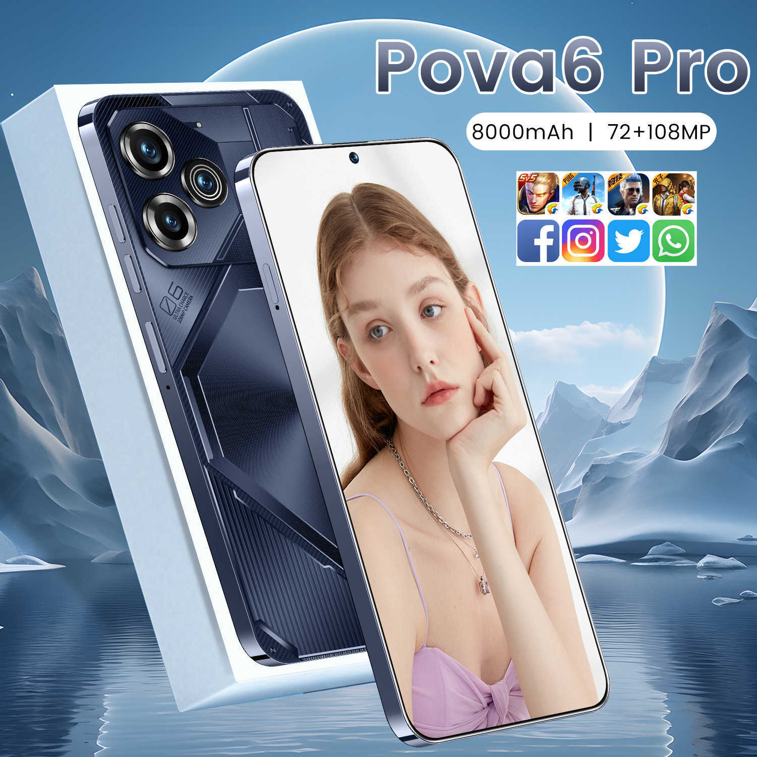 Hot selling Pova6 Pro phone 16+1T Android 8.1 perforated screen cheap smartphone R250516