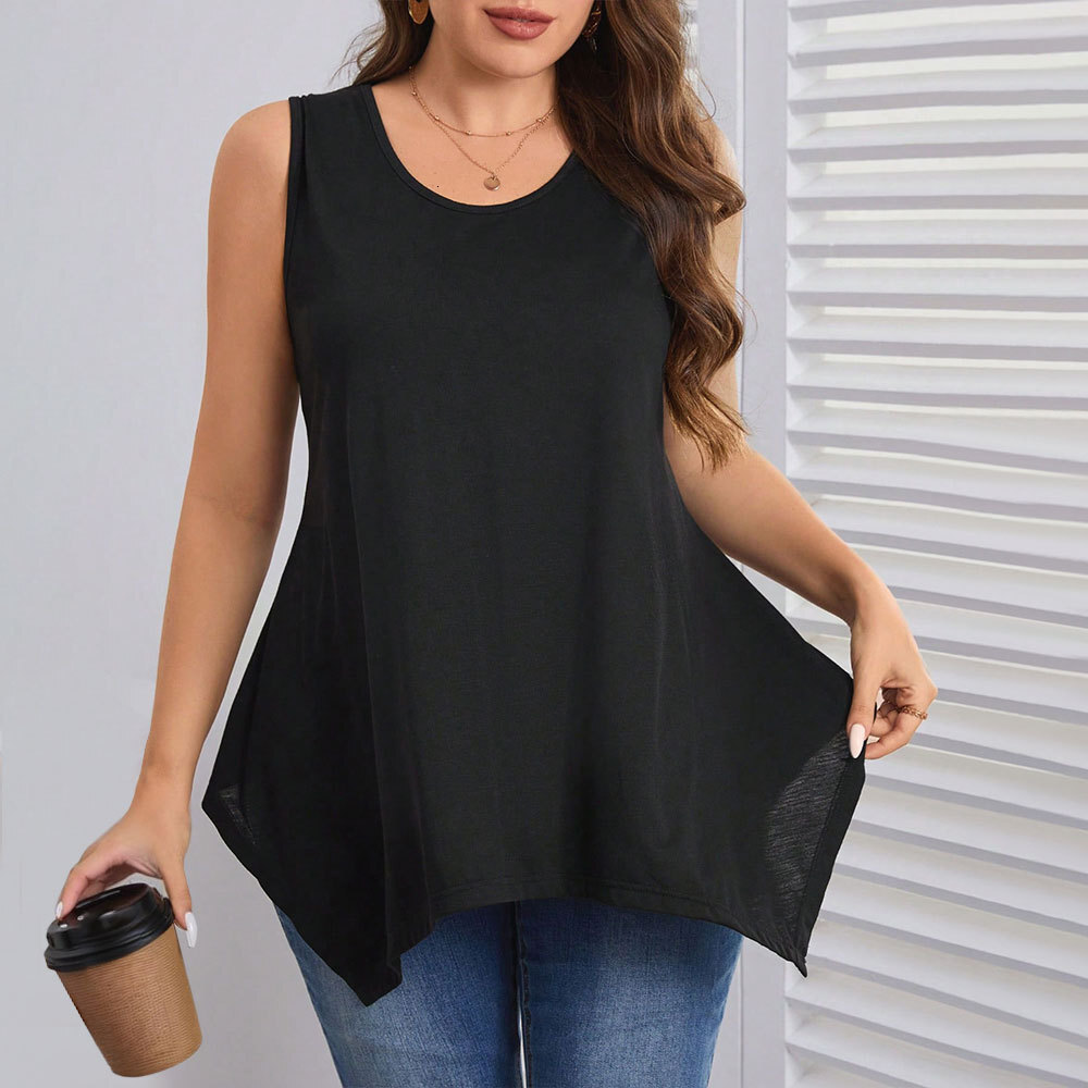 2025 Large Womens Simple Casual T-shirt Spring/summer New Sleeveless Round Neck Loose Top
