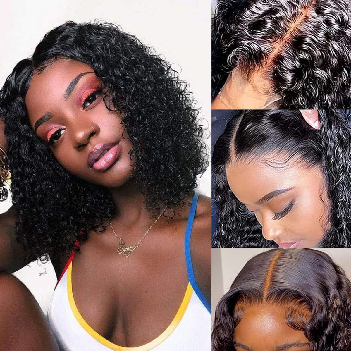 ViBESHiFT 10-14 inch Deep/Jerry Curl Wave Wigs Raw Human Hair 13*4 Transparent Lace Front Wigs 12A Brazilian Virgin Hair 200% Density Frontal wigs
