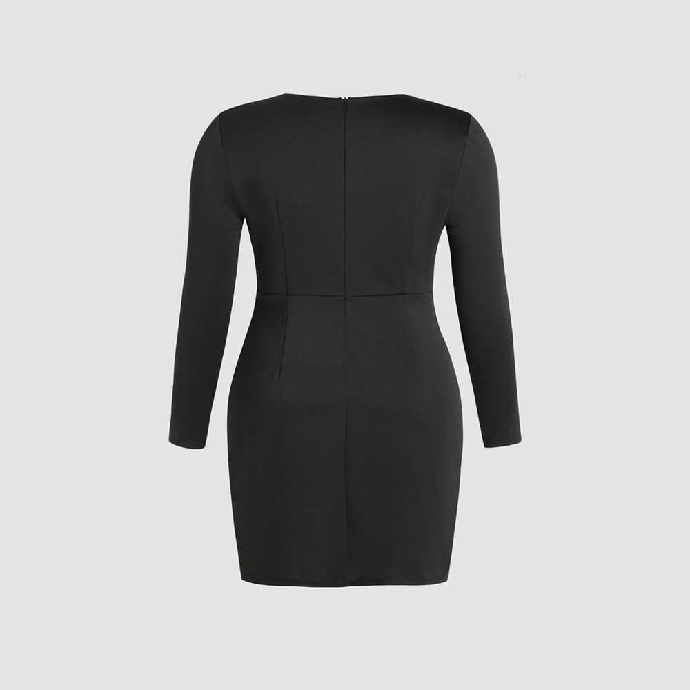 New Plus Size Womens Clothing for Autumn and Winter French V-neck Dress High Waisted Long Sleeved Hip Hugging Short Skirt