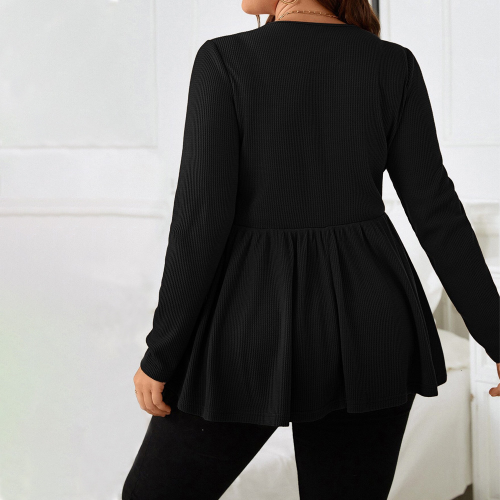Plus Size Womens V-neck Long Sleeved T-shirt Autumn and Winter Elegant Style Fashionable Versatile Slim Fit Top for Women