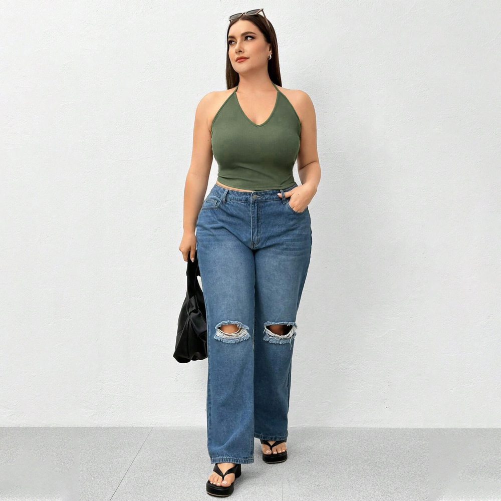 Oversized Womens Clothing with a Base Layer a Hanging Neck Camisole a Tank Top and a Spicy Knit Top Worn Outside