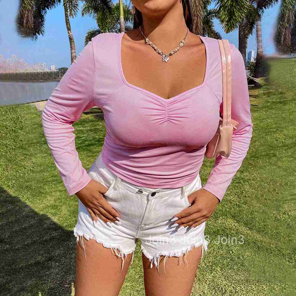 Plus Size Womens Clothing Age Reduction Sweet Style T-shirt Autumn and Winter New Pink Backless Top