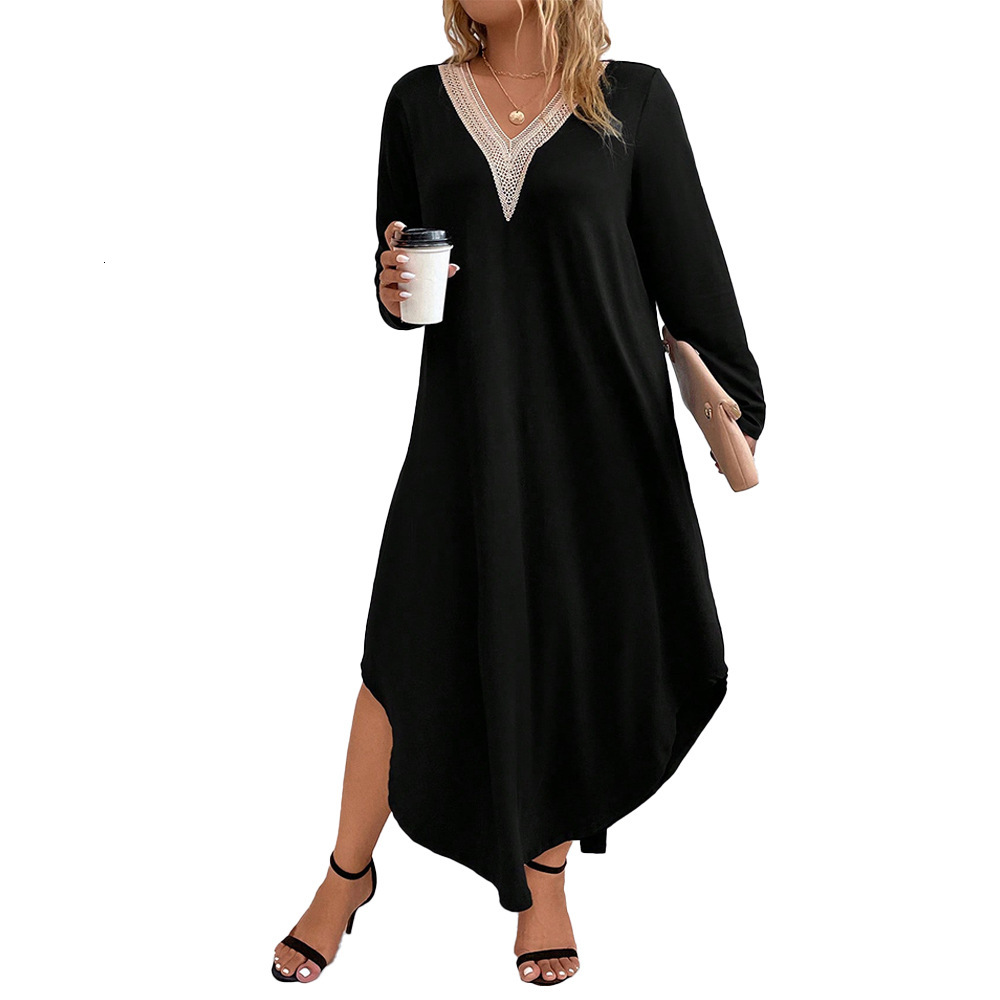Oversized Womens Loose Casual Dress with Belly Covering and Slimming Effect Patchwork Lace Dress