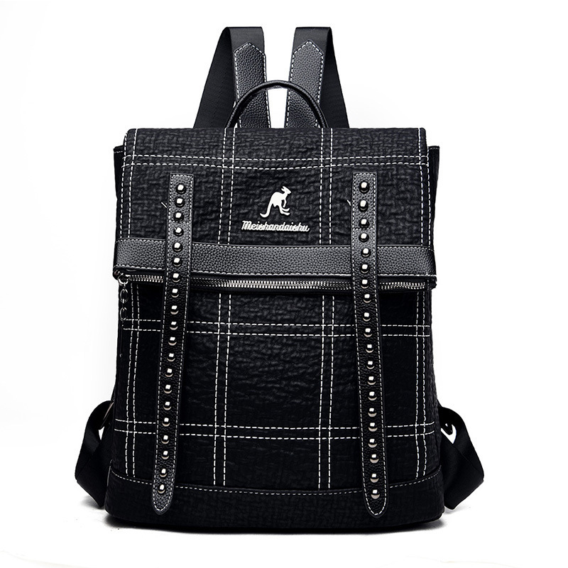 2025S designer women bag new trendy brand fashionable checkered embroidery line dual-use backpack soft leather versatile large capacity travel bag