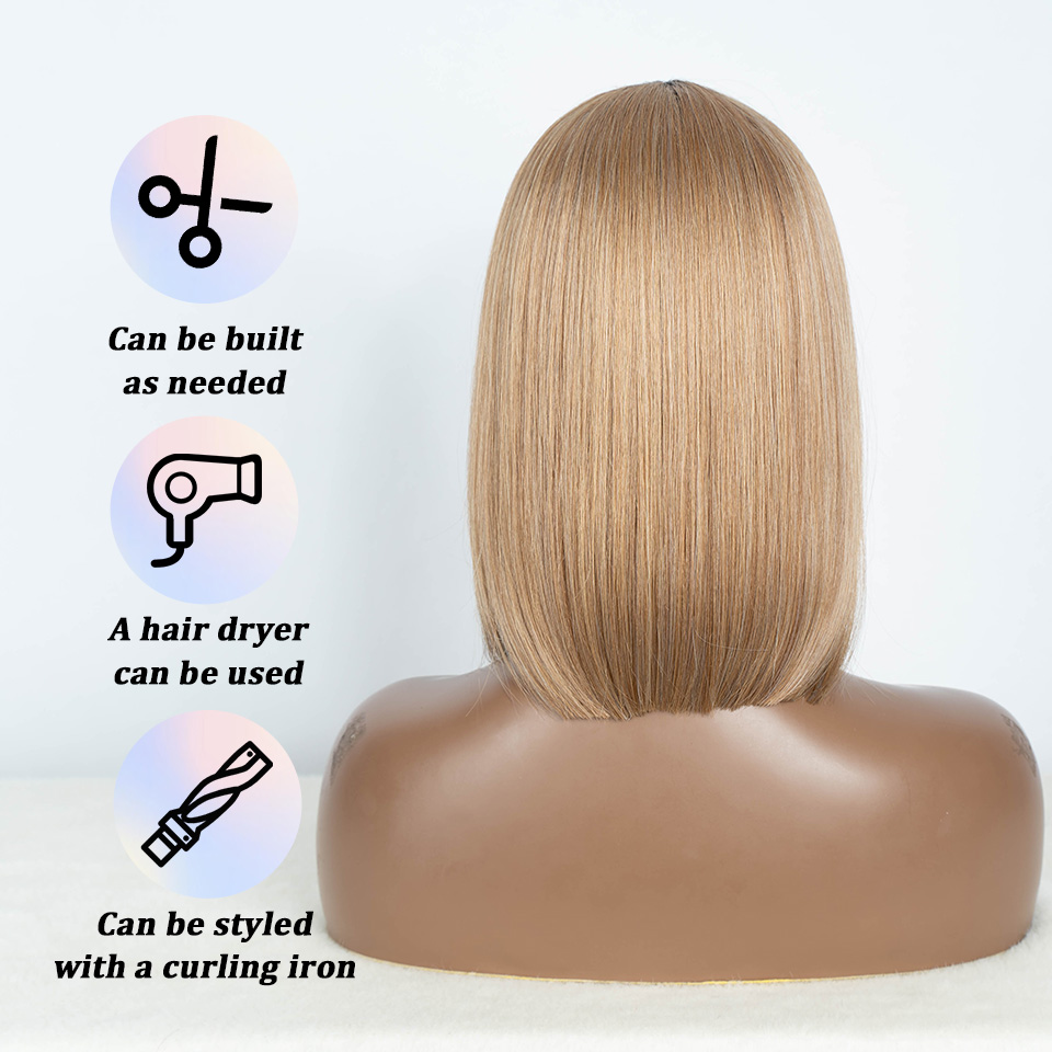 Rebecca Fashion Synthetic Front Straight Short Bob 12 Inch Ombre Blonde Colorful For Women Cosplay Wigs Middle Part Lace Wig