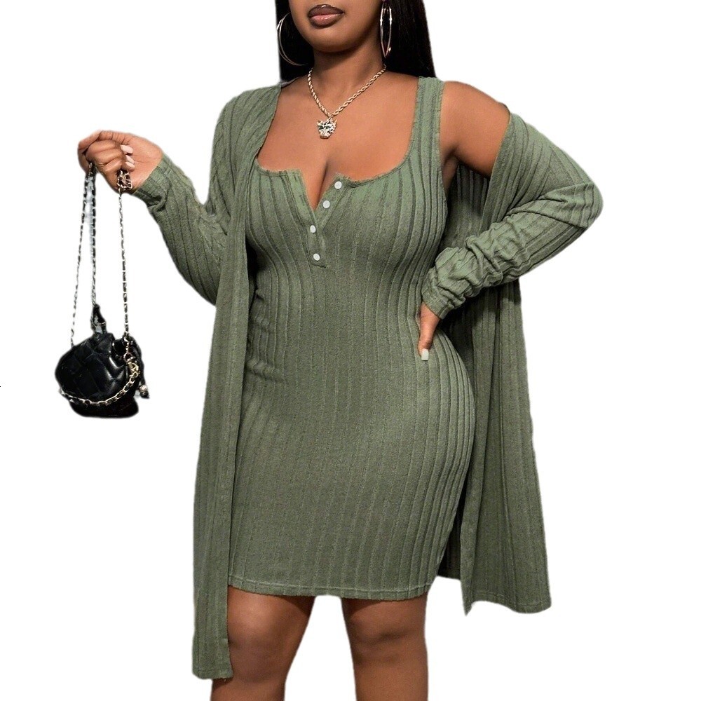 Autumn/winter New Large Womens Versatile Elegant Fashion Set Cloak Dress Two Piece Set