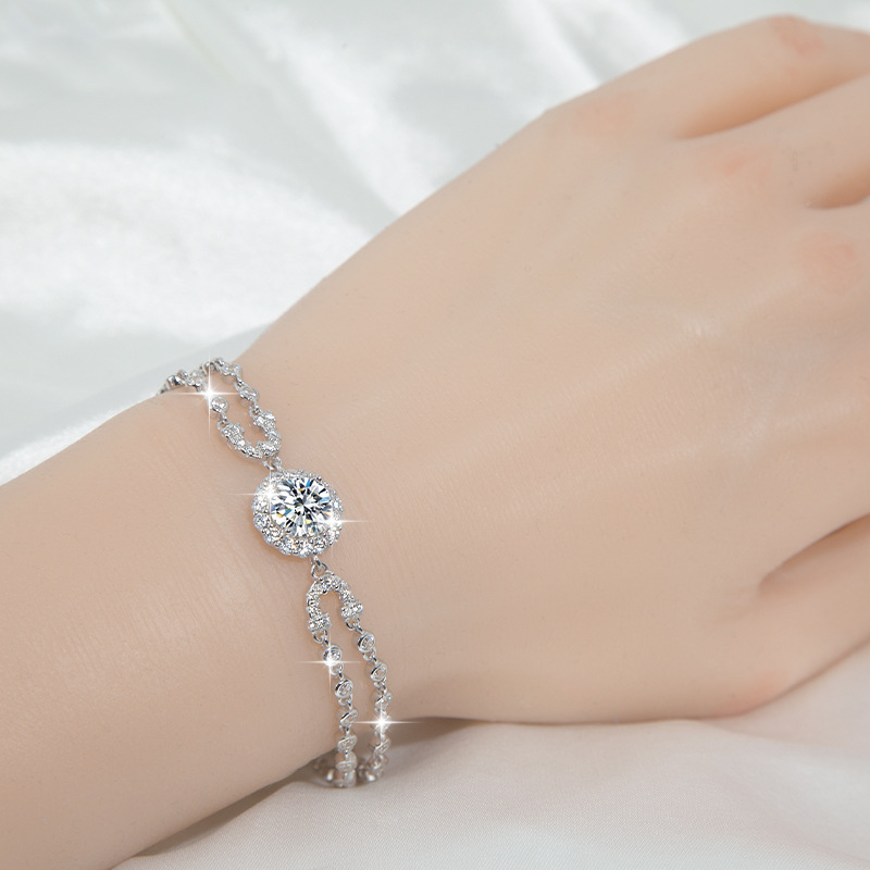 2CT Moissanite S925 sterling silver starry sky bubble bracelet, high-end, light luxury, fashionable and individual rose bubble mat women's bracel