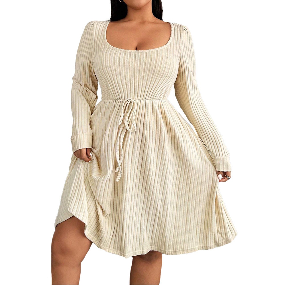 Plus Size Womens Simple and Elegant Dress Autumn and Winter New Style Adjustable Waist Slimming Mid Length Skirt