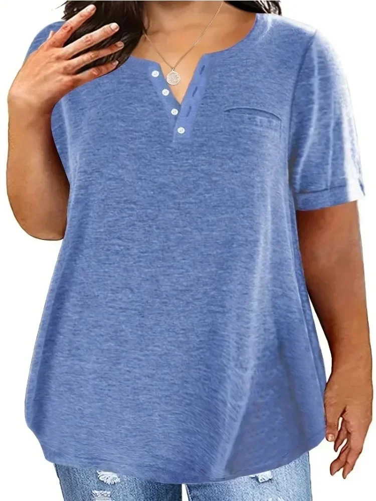 Plus Size 1XL8XL Womens Spring and Summer Style Loose Tops Ladies Casual Vneck Short Sleeve Pocket Tshirt 250514