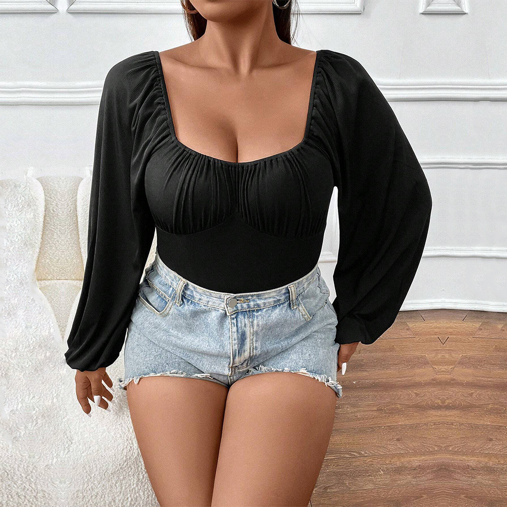 Large Size Womens New Slim Fit and Slimming Bubble Sleeve Long Sleeved Sexy Jumpsuit